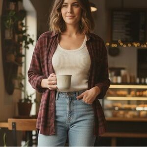 WILFRED FREE Burgundy Plaid Button Down Shirt - Size Medium